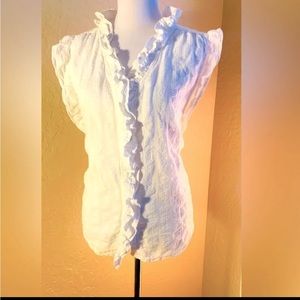 Dylan White Milla Textured Blouse Ruffle Short Cap Sleeve Top Sundance| Large